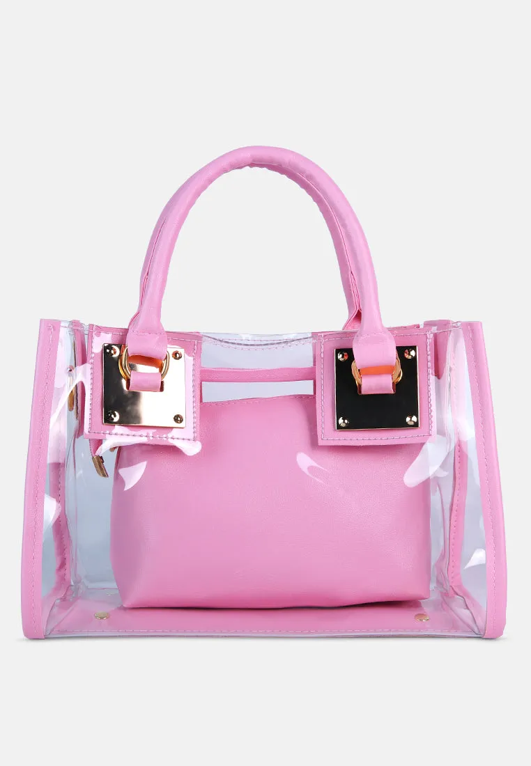 Pink Clear Handbag With Pouch