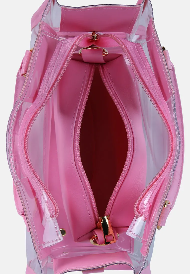 Pink Clear Handbag With Pouch