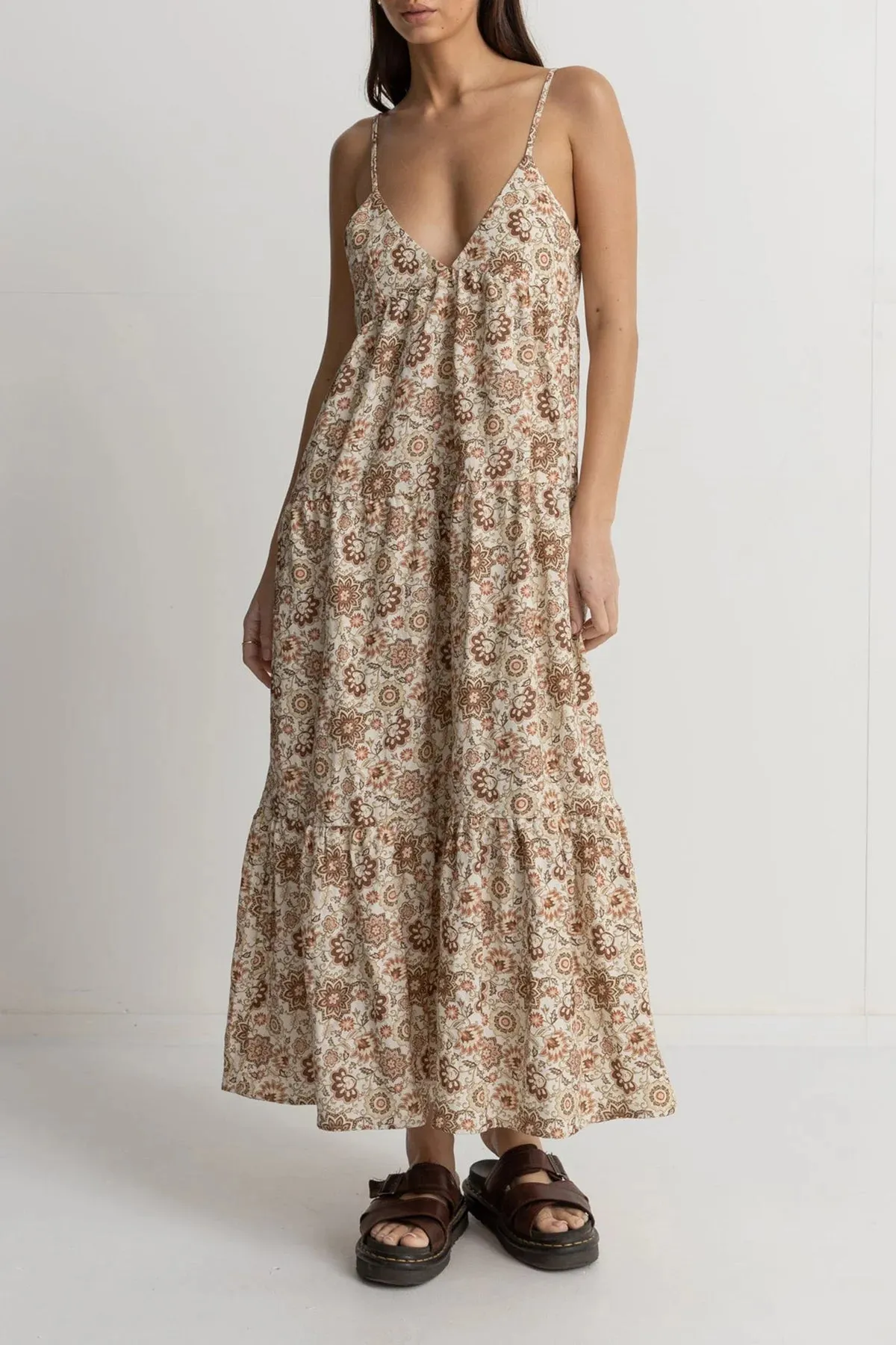 RHYTHM RAYA PAISLEY TIERED MIDI DRESS - NATURAL