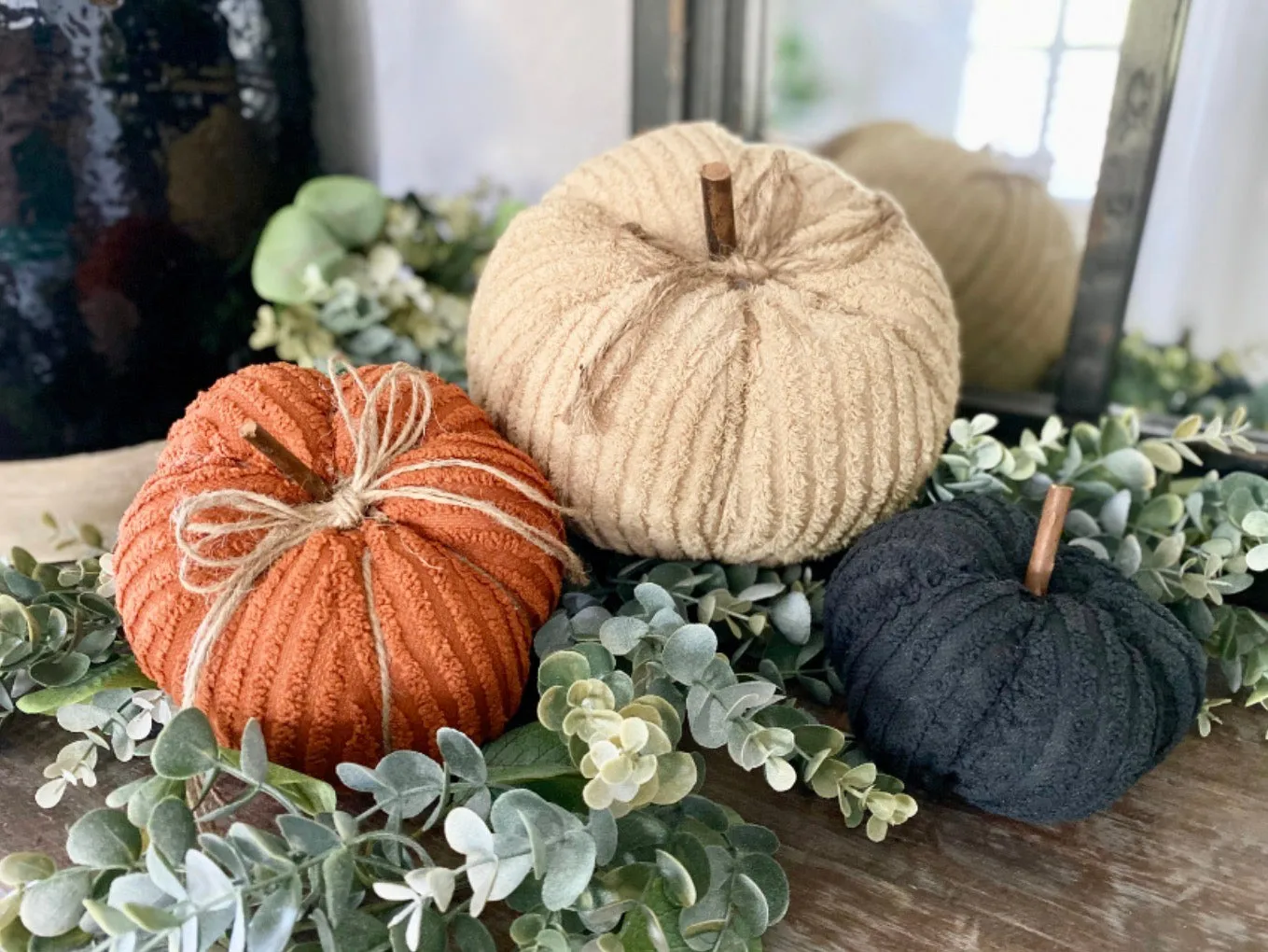 Set/3 Chenille Pumpkins