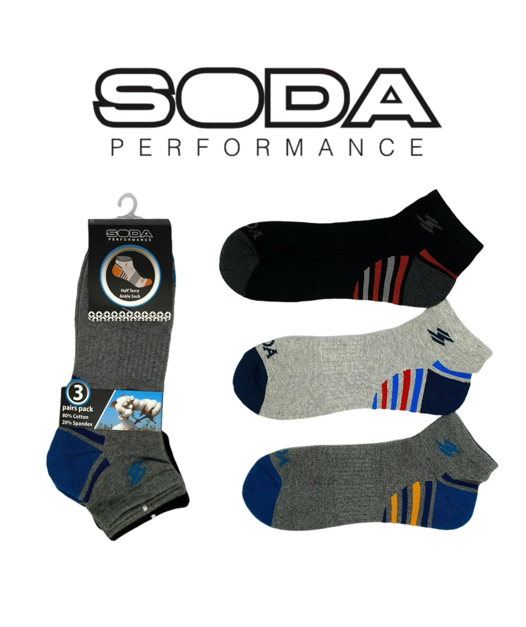 Soda 3 Piece Half Terry Ankle Socks