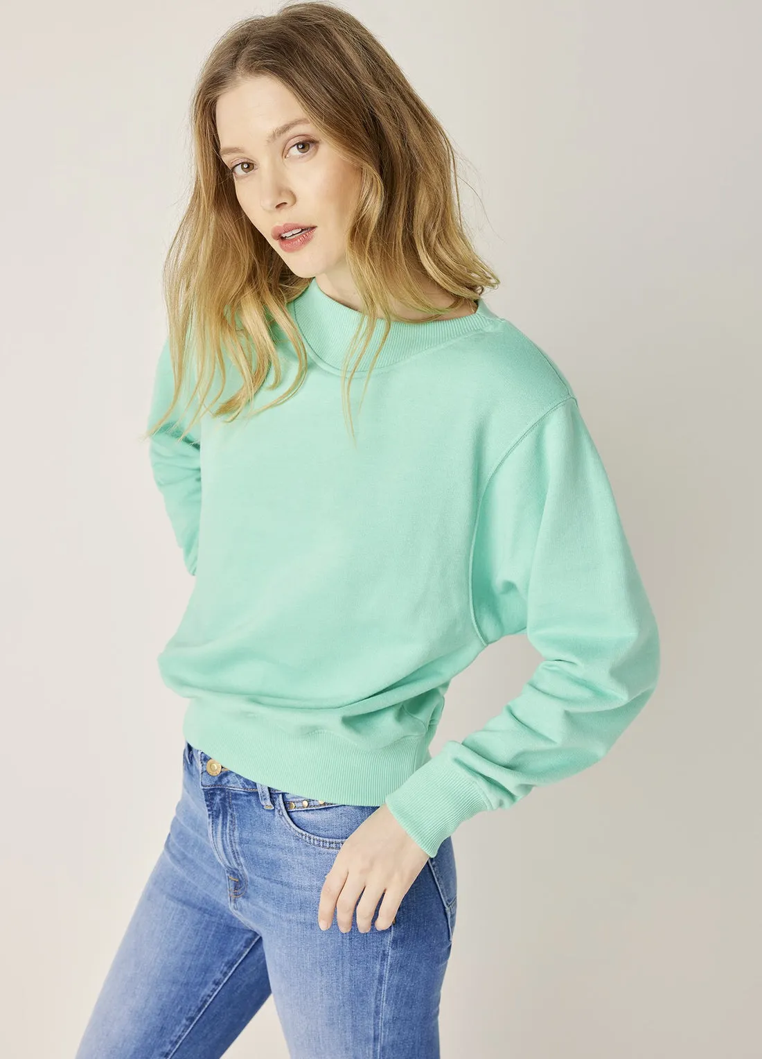 Summum Oversized Cotton Blend Turquoise Soft Sweater