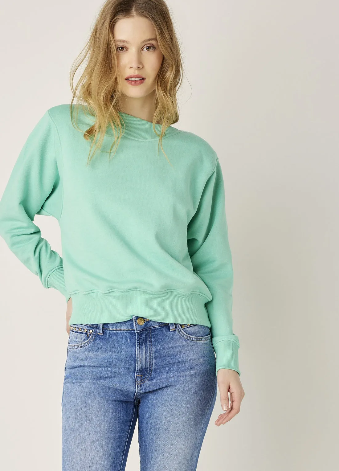 Summum Oversized Cotton Blend Turquoise Soft Sweater