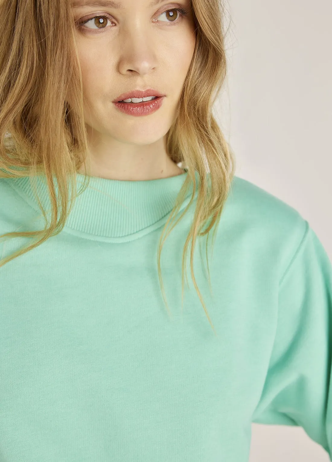 Summum Oversized Cotton Blend Turquoise Soft Sweater