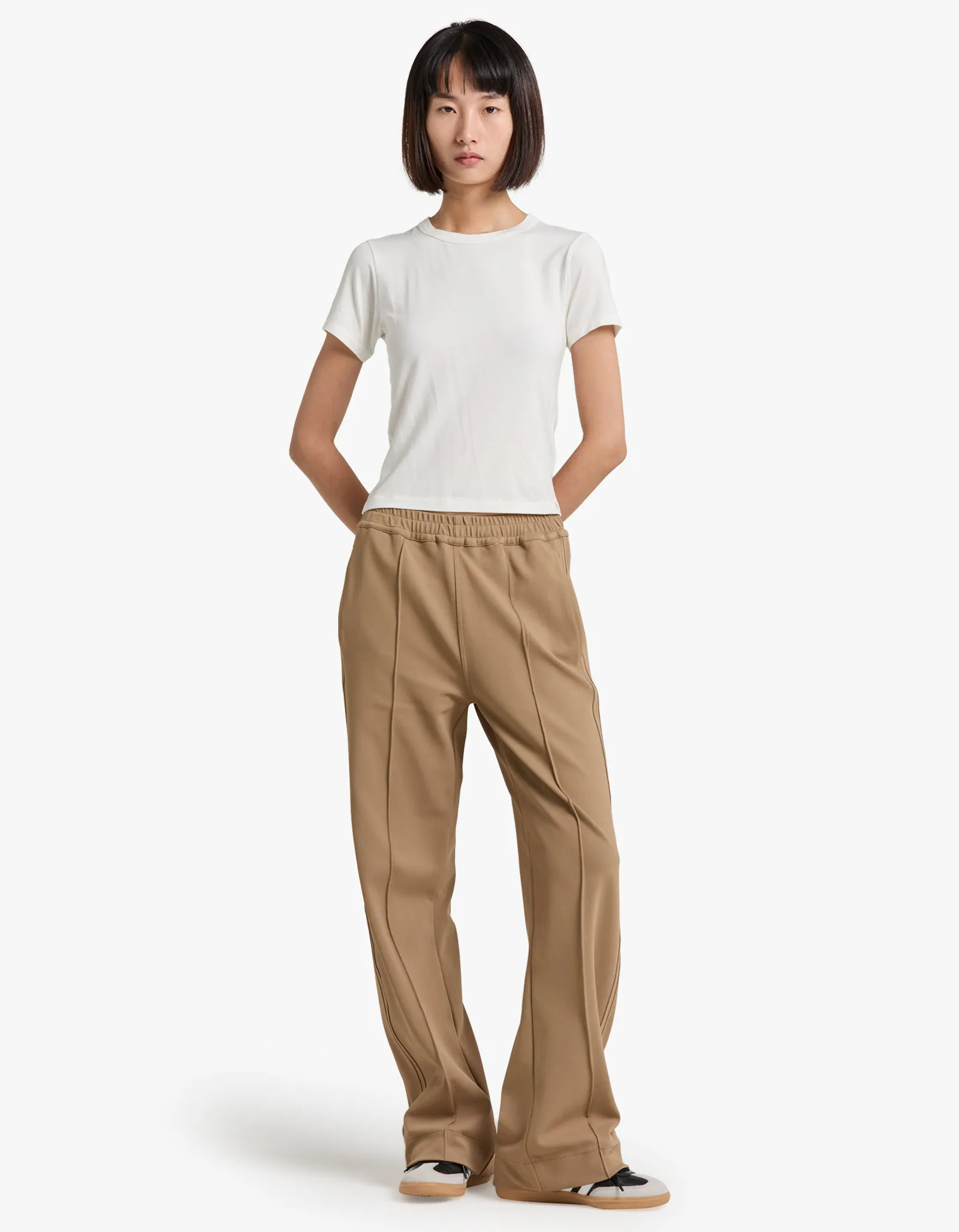 Twill Pinstitch Detail Pant - Tan