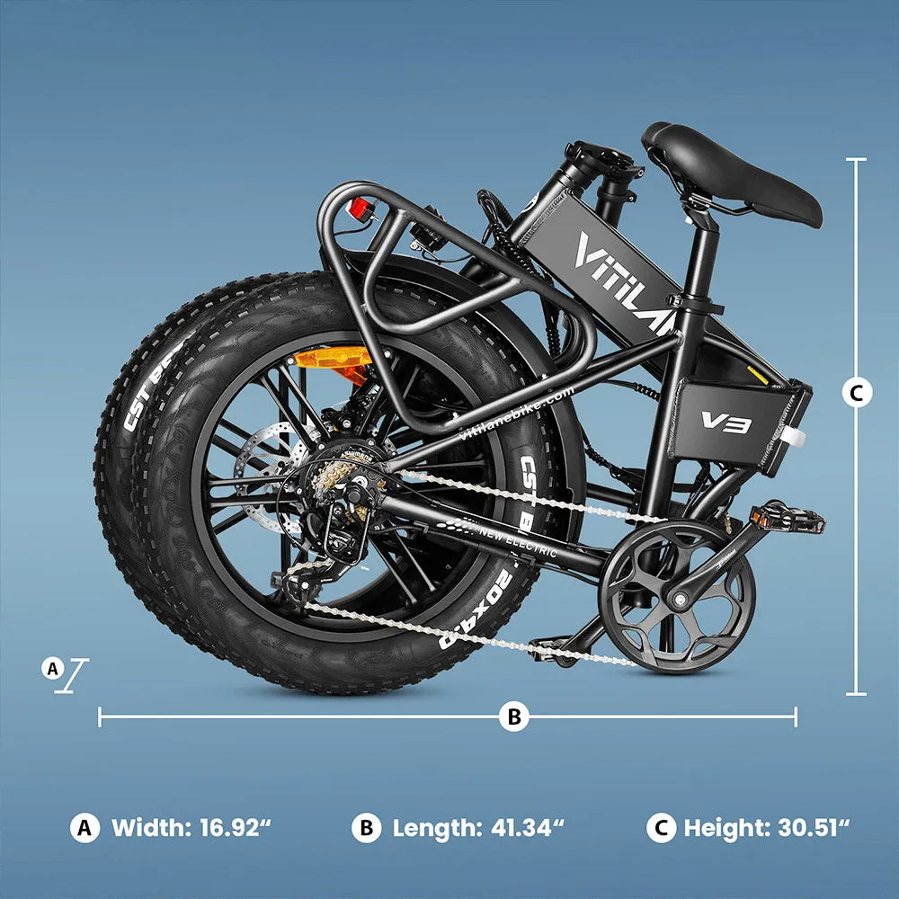 Vitilan V3 Electric Folding Bike 20 Fat Tires 750W Brushless Motor 48V 13Ah Battery