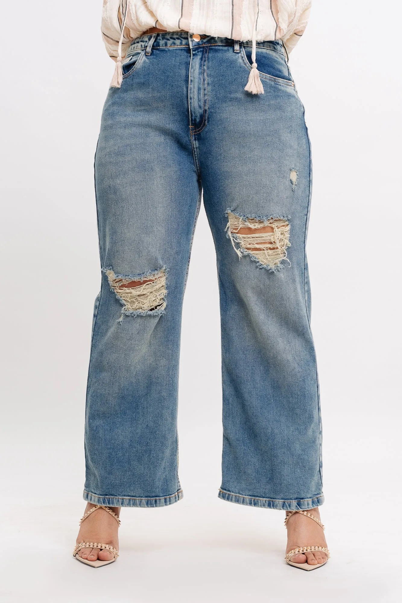 Washed Out Distress Straight Jeans