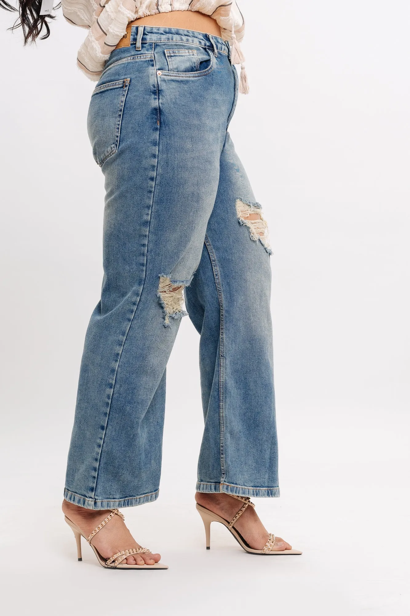 Washed Out Distress Straight Jeans