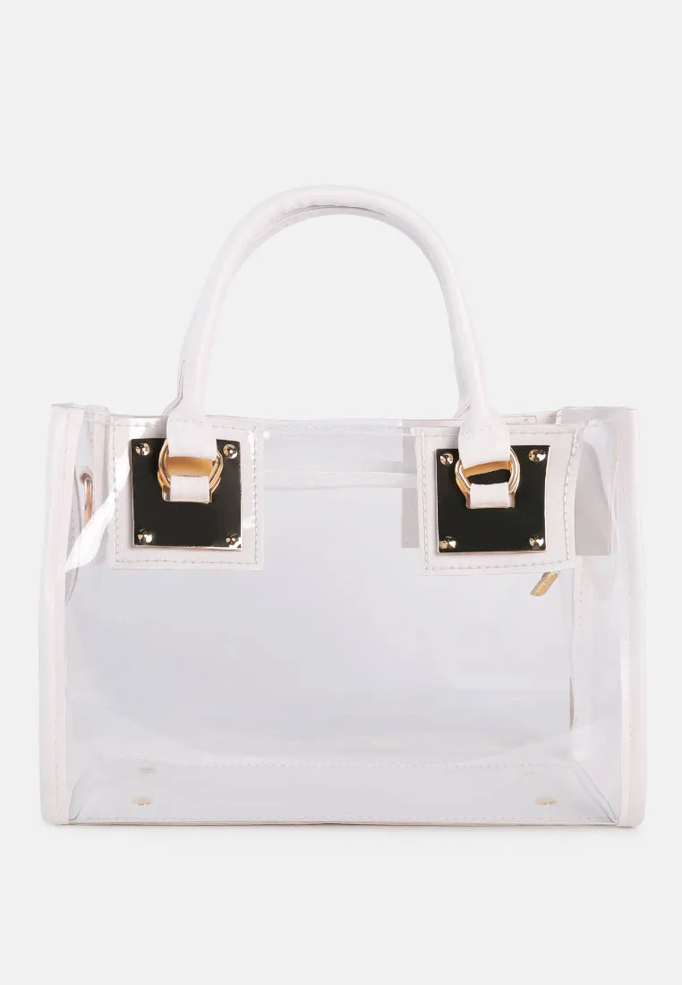 White Clear Handbag With Pouch