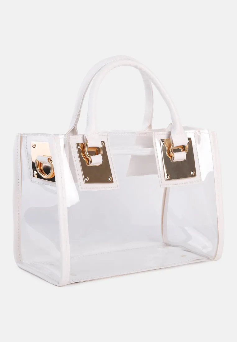 White Clear Handbag With Pouch